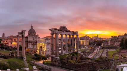 Naklejka premium Roman Forum Panorama during sunrise
