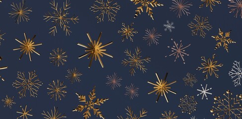 Stunning golden snowflakes floating on a dark navy blue backdrop. Perfect for holiday designs, winter themes, and festive celebrations. High-qua