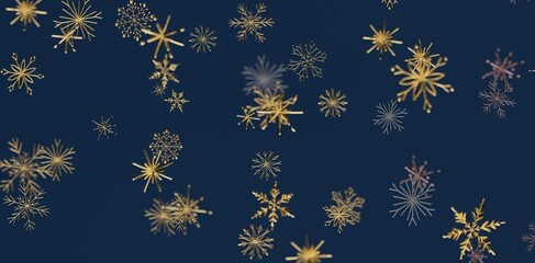 Stunning winter backdrop features gold snowflakes on a deep blue background. Perfect for holiday design, seasonal promotions, and fes