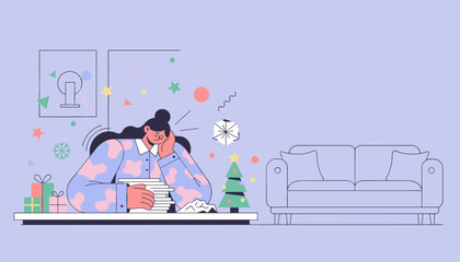 Holiday burnout Tired woman managing tasks gifts and Christmas stress