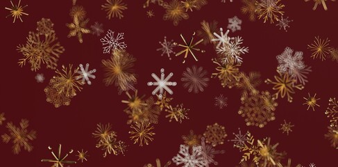 Festive abstract design featuring golden snowflakes on a rich red background. Ideal for Christmas, winter holiday themes, and elegant designs. P