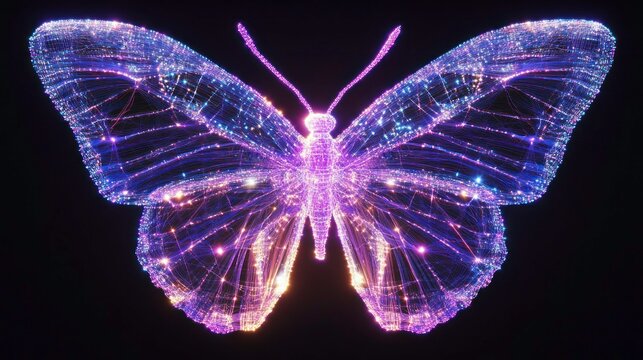Digital butterfly, glowing with vibrant colours
