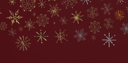 Festive Christmas background featuring intricate gold snowflakes on a rich burgundy backdrop, ideal for holiday designs, winter greet