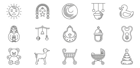 Baby Shower Icon Set Cute Outlined Elements for Newborn Gift Design and Decoration Projects