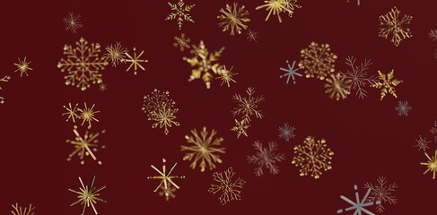 Christmas background with golden snowflakes on a dark red background. Perfect for holiday design, seasonal greetings, and festive pro