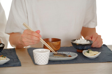 食事をする男性の手元