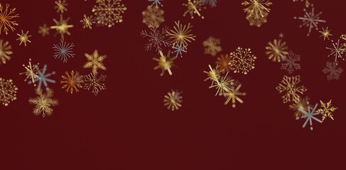 Abstract design of golden snowflakes falling against a rich red backdrop. Perfect for Christmas, winter, and holiday themes. Use this