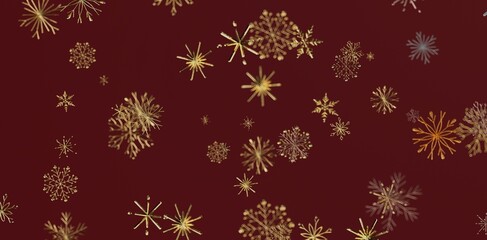 Festive background with falling golden snowflakes on a deep red backdrop. Ideal for winter and Christmas themes, cards and website el