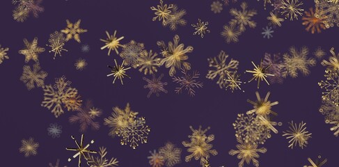 Elegant gold snowflakes floating against a deep purple background. Perfect for winter, holiday, and Christmas designs. Festive and de