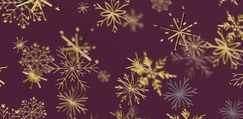 Abstract illustration of golden snowflakes on a deep purple background. Great for Christmas and winter designs, festive greetings and © vegefox.com