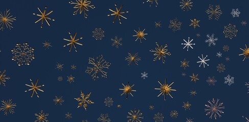 Luxurious holiday background featuring gold and silver snowflake elements on a deep navy blue canvas. Perfect for festive designs.