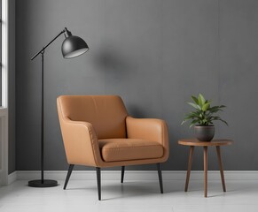 modern living room with a brown chair