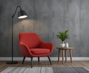 modern living room with a red chair