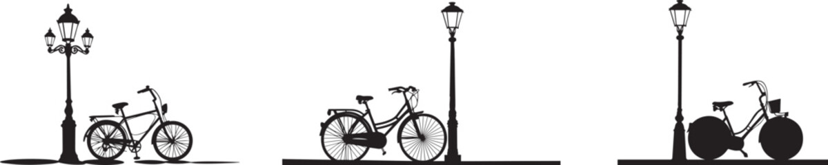 Bike bicycle vintage street lamp black and white vector illustration design art