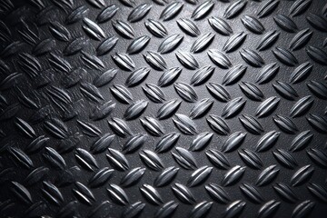 Grungy Black Diamond Plate Metal Texture with Glossy Surface Industrial Backdrop Heavy Duty Material Flooring Shiny Plate Reflective Surface