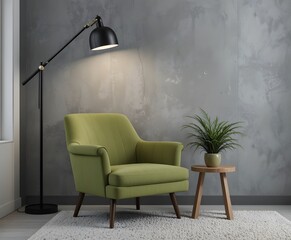 modern living room with a green chair