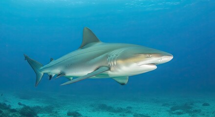 Fototapeta premium Majestic Shark Swimming Gracefully in the Deep Blue Ocean.