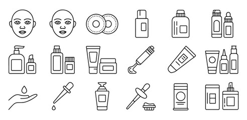 Collection of Skincare and Beauty Products Icon Set for Web and Print Design Needs
