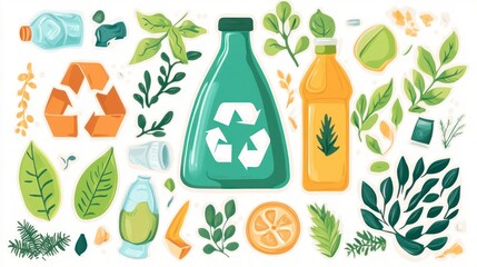 Recycling illustration with various discarded items and plants