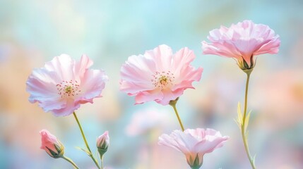 Fototapeta premium Delicate pink flowers in soft pastel colors
