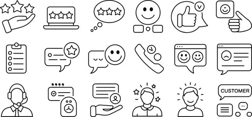Customer Feedback and Satisfaction Icons Representing Service Quality and User Experience