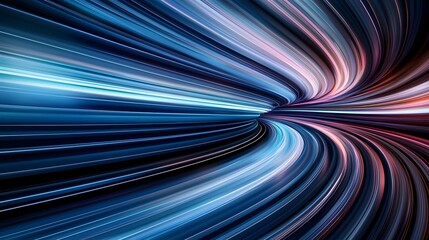 Fototapeta premium The image showcases an abstract tunnel of vibrant blue and pink light trails, creating a sense of depth and motion, with a modern and futuristic vibe.