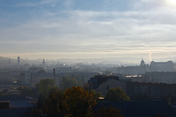 Lviv / Ukraine: Autumnal morning view over the awakening Galician metropolis