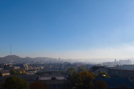 Lviv / Ukraine: Autumnal morning view over the awakening Galician metropolis