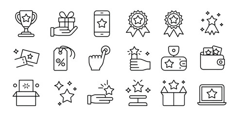 Set of Loyalty Program Line Icons Rewards Benefits and Customer Experience Vector Concept for Promotional Marketing