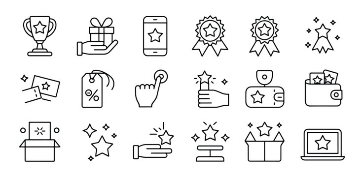 Set of Loyalty Program Line Icons Rewards Benefits and Customer Experience Vector Concept for Promotional Marketing