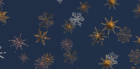 Stunning winter wallpaper featuring a repeating pattern of gold and silver snowflakes on a deep blue background. Perfect for holiday themes and