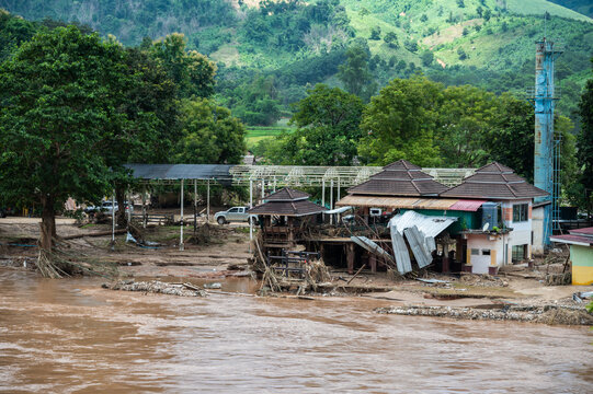 Karen village elephant camp in Mae Yao district destroyed after Typhoon Yagi has swept Chiang Rai province of Thailand.