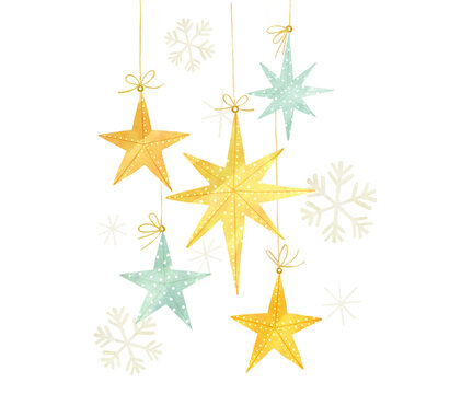 Celebrate the magic of the season with whimsical hanging stars and snowflakes, perfect for adding a touch of holiday charm to cards and winter designs
