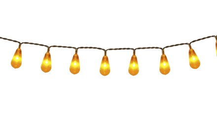 Festive string lights with warm yellow glow on a transparent background, PNG image, PNG file