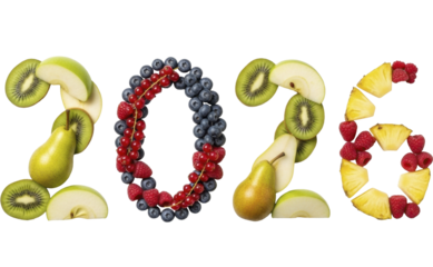  Vibrant Fruit Numeric 2024 for New Year on a transparent background, PNG image, PNG file