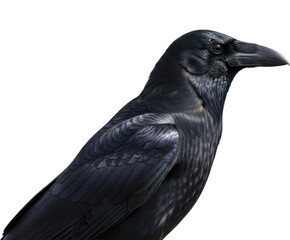 Obraz premium Common Raven Close Up on a Transparent Background PNG File Wild Bird Looking Right
