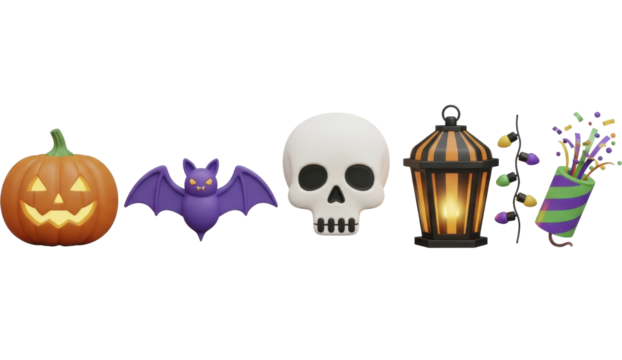 Halloween Jack-o-Lantern Bat Skull Lantern Confetti PNG image on a transparent background, PNG file