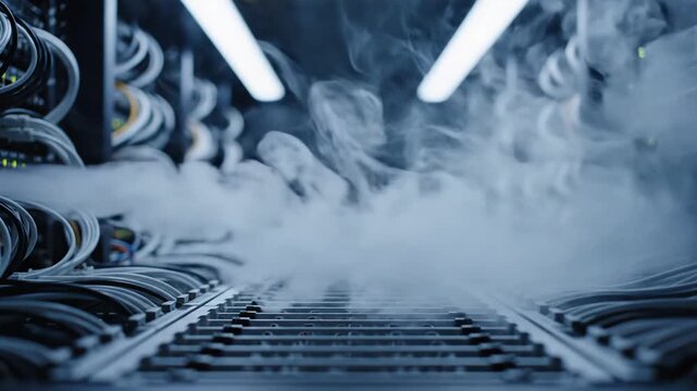 Data Center Overheating with Smoke from Cooling System Vents.