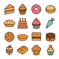 Sweet Treats Assortment: A mouthwatering array of baked goods awaits, from frosted cupcakes and colorful donuts to elegant macarons and delectable pies. Indulge your sweet tooth!