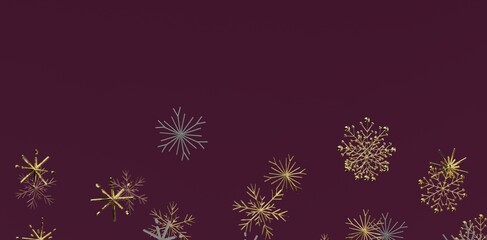 Abstract design of snowflakes against a burgundy backdrop, suitable for Christmas, winter holiday concepts, perfect for backgrounds,