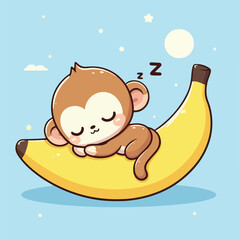 illustration of a monkey sleeping on a banana
