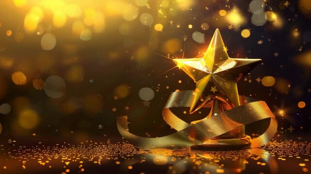 Shining golden star trophy with festive background during celebration event