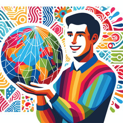 illustration of a person holding a globe