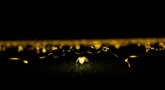 Luminous nocturnal enchantment: Fireflies painting a twilight meadow scene