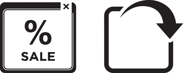 Monochromatic Graphic Icons: Discount Sale and Data Transfer Symbols