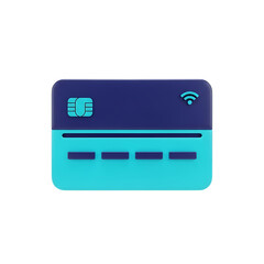 Modern contactless 3d credit card with chip and wifi symbol isolated on transparent background