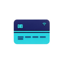 Modern blue and teal 3d credit card with chip and wifi symbol isolated on transparent background