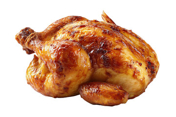 Whole Roasted Chicken with Golden Brown Crispy Skin on Black Background food poultry, Isolated On Transparent Background, Png Cut Out