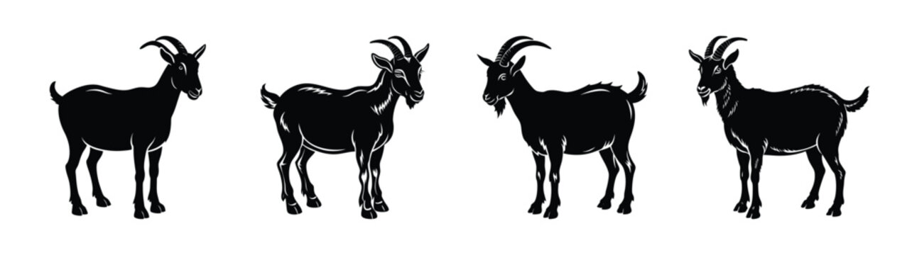 Goat silhouette vector illustration set of four goats standing isolated on white background image