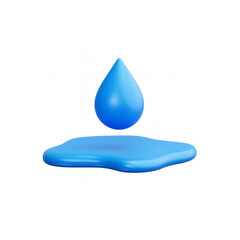 Vibrant blue water drop suspended above a fresh puddle, symbolizing purity and hydration for modern, clean designs.
